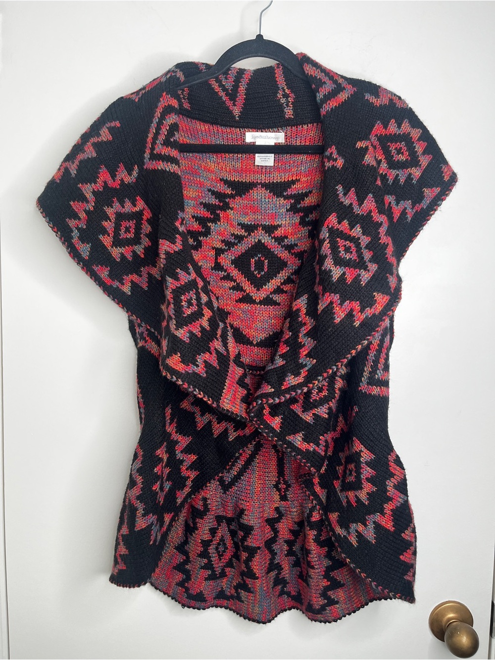 John Paul Richard Tribal Aztec Open Front Draped Cardigan Sweater Vest L Fall